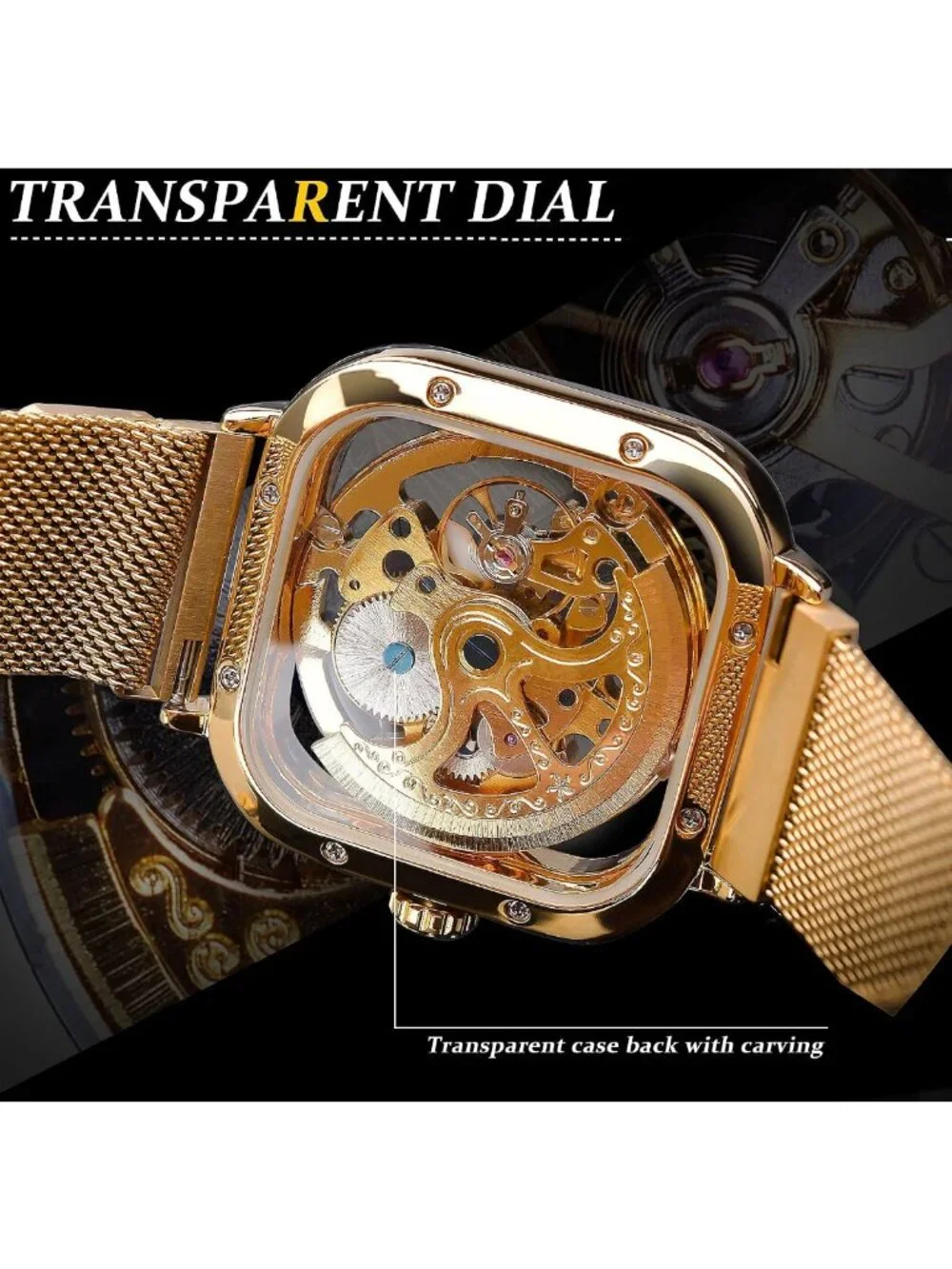 Stylish Men's Automatic Skeleton Watch with Transparent Dial & Stainless Steel
